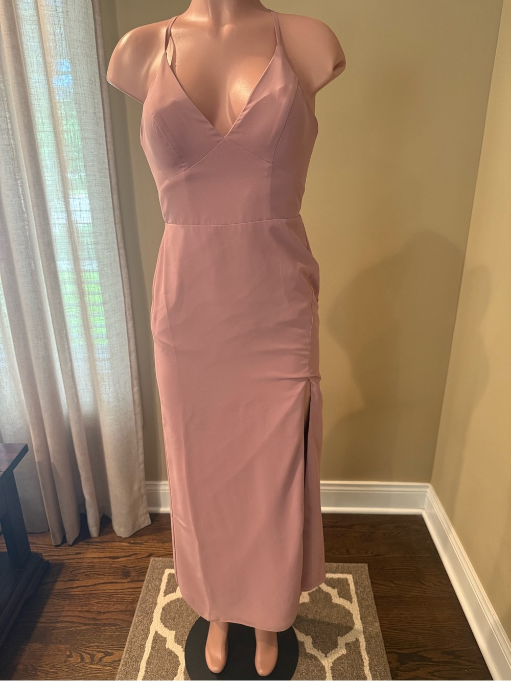 Azazie Mauve Spaghetti-Strap Midi Dress with Side Slit